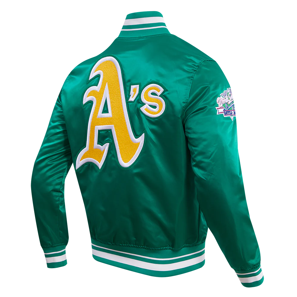 MLB OAKLAND ATHLETICS RETRO CLASSIC MEN'S RIB SATIN JACKET (KELLY GREEN) - Image 3