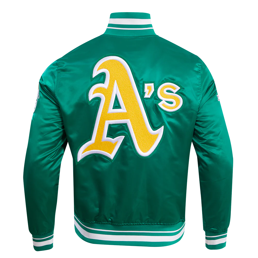 MLB OAKLAND ATHLETICS RETRO CLASSIC MEN'S RIB SATIN JACKET (KELLY GREEN) - Image 4