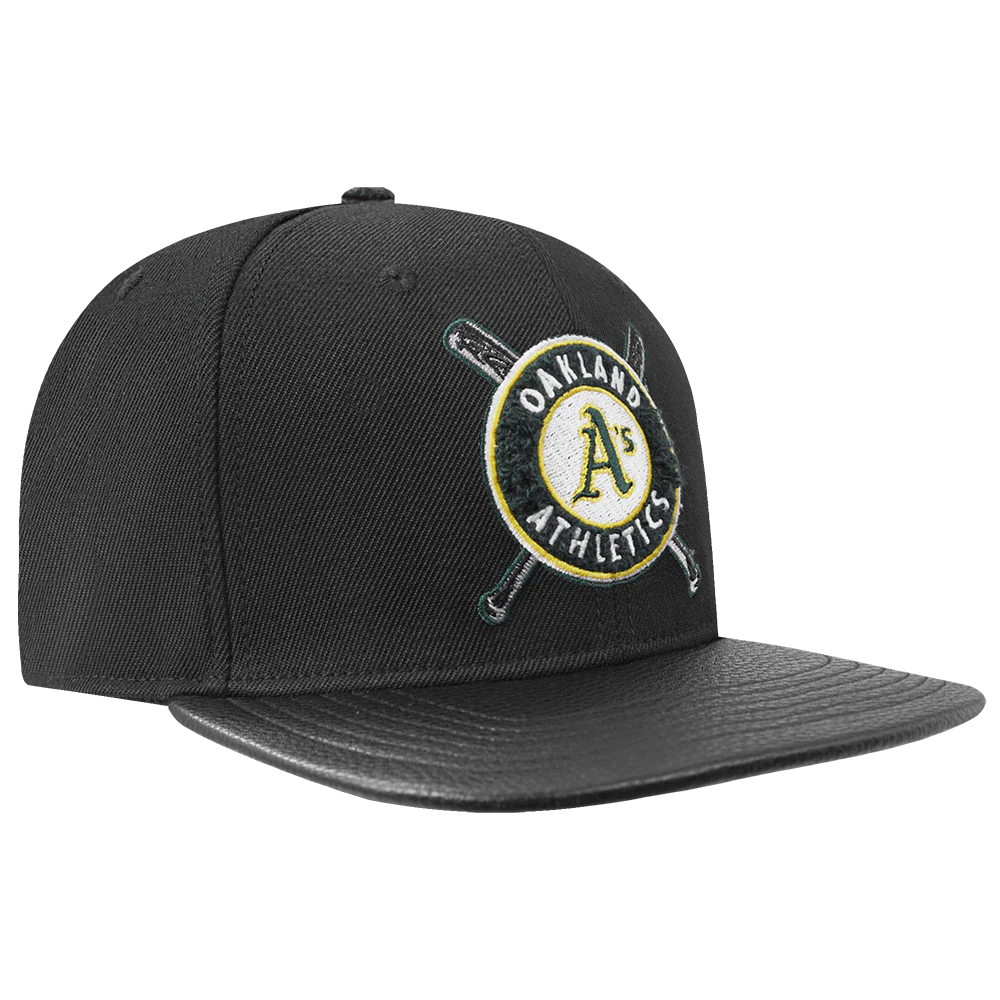 MLB OAKLAND ATHLETICS MASHUP UNISEX WOOL LEATHER STRAPBACK HAT (BLACK) - Image 2