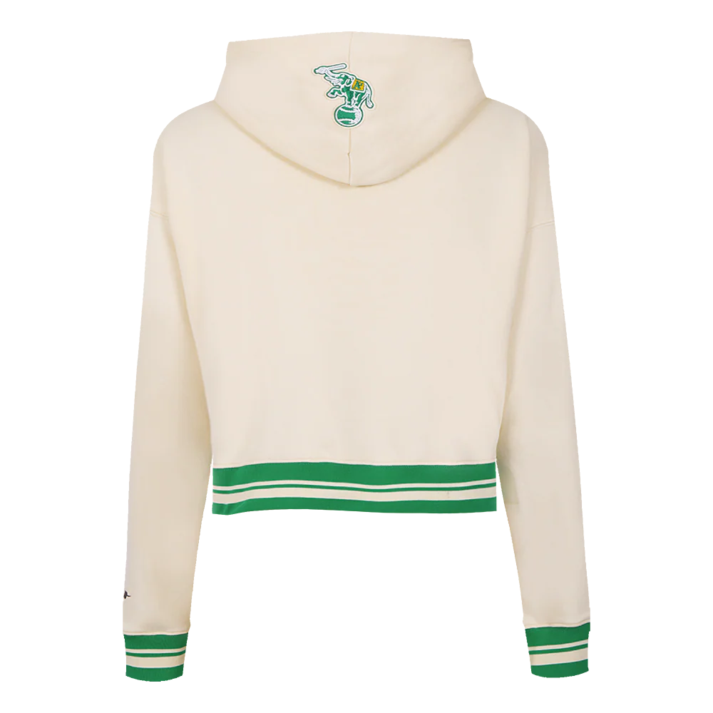 MLB OAKLAND ATHLETICS RETRO CLASSIC WOMEN'S CROPPED PULLOVER HOODIE (EGGSHELL/ KELLY GREEN) - Image 3