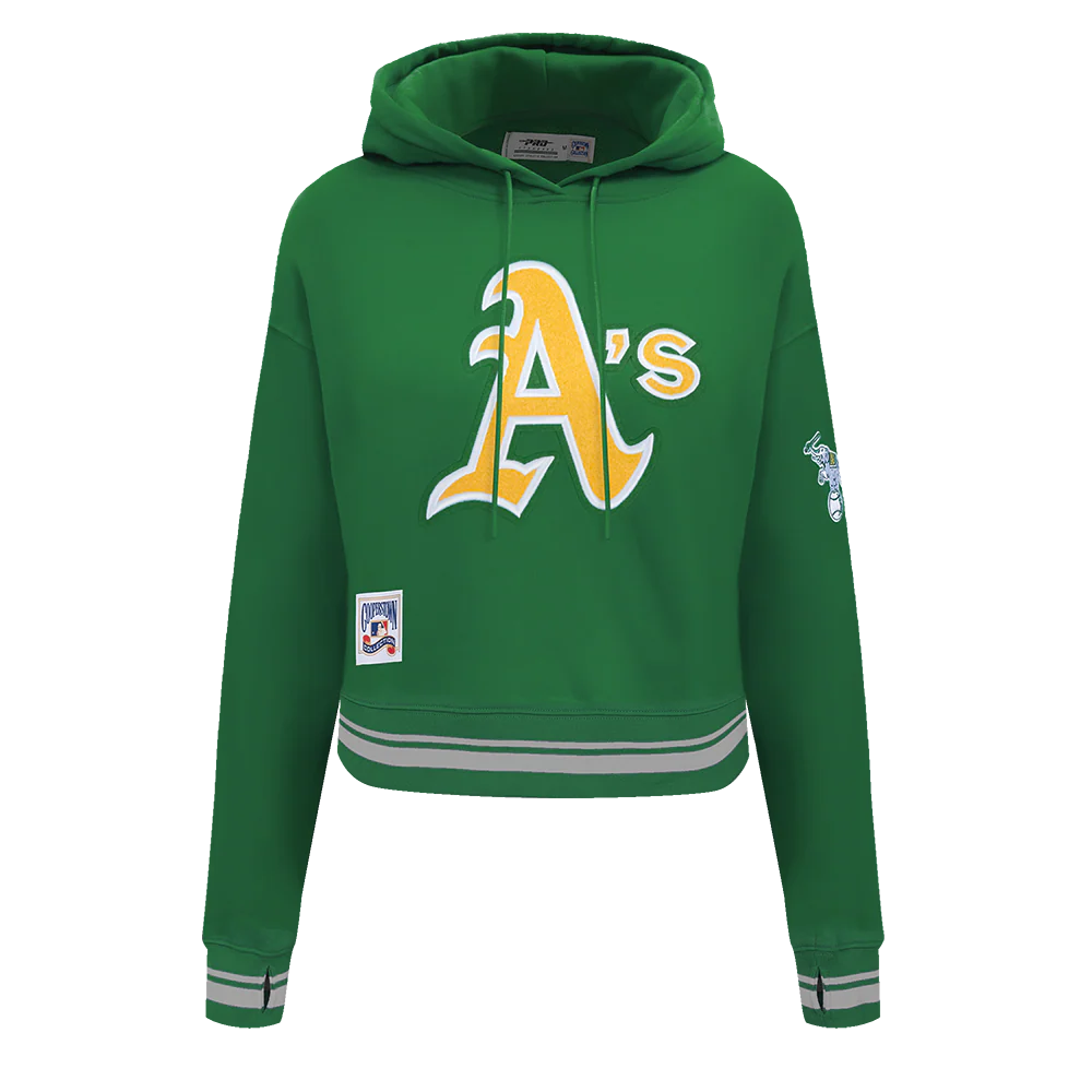 MLB OAKLAND ATHLETICS RETRO CLASSIC WOMEN'S CROPPED PULLOVER HOODIE (KELLY GREEN)