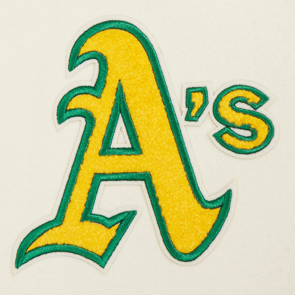 MLB OAKLAND ATHLETICS RETRO CLASSIC WOMEN'S RIB WOOL VARSITY JACKET (EGGSHELL/ KELLY GREEN) - Image 10