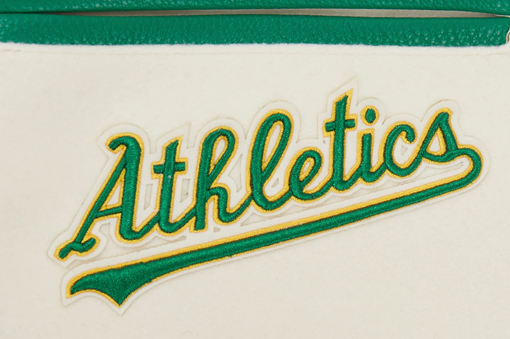 MLB OAKLAND ATHLETICS RETRO CLASSIC WOMEN'S RIB WOOL VARSITY JACKET (EGGSHELL/ KELLY GREEN) - Image 5