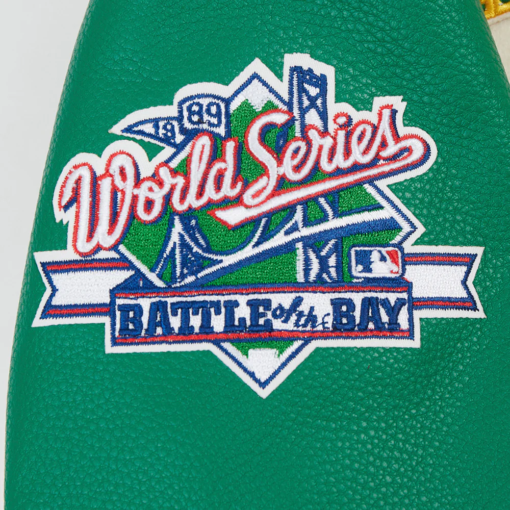 MLB OAKLAND ATHLETICS RETRO CLASSIC WOMEN'S RIB WOOL VARSITY JACKET (EGGSHELL/ KELLY GREEN) - Image 6