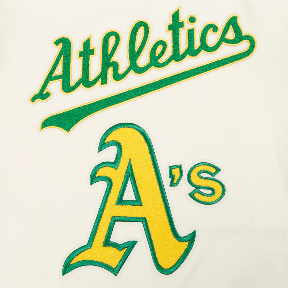MLB OAKLAND ATHLETICS RETRO CLASSIC WOMEN'S RIB WOOL VARSITY JACKET (EGGSHELL/ KELLY GREEN) - Image 7