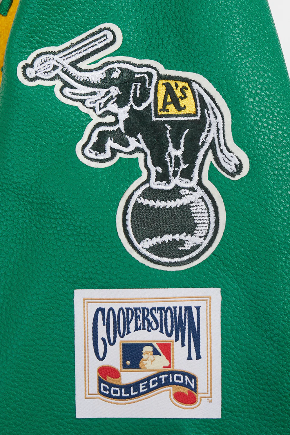 MLB OAKLAND ATHLETICS RETRO CLASSIC WOMEN'S RIB WOOL VARSITY JACKET (EGGSHELL/ KELLY GREEN) - Image 8