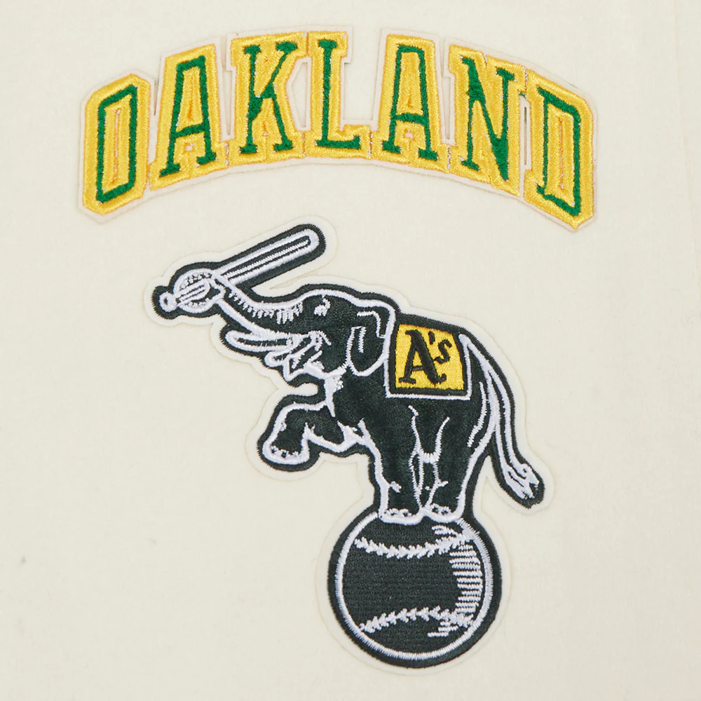 MLB OAKLAND ATHLETICS RETRO CLASSIC WOMEN'S RIB WOOL VARSITY JACKET (EGGSHELL/ KELLY GREEN) - Image 9