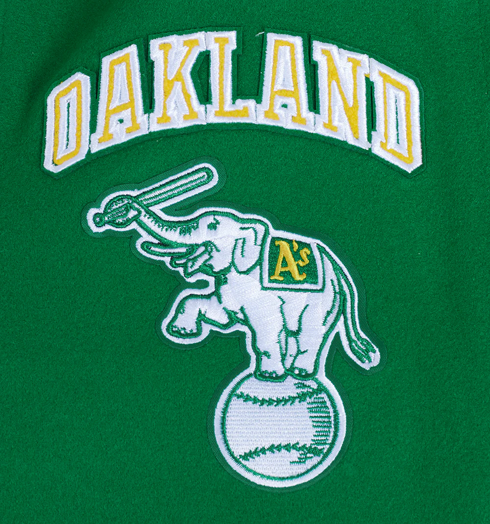 MLB OAKLAND ATHLETICS RETRO CLASSIC WOMEN'S RIB WOOL VARSITY JACKET (KELLY GREEN/ WHITE) - Image 5