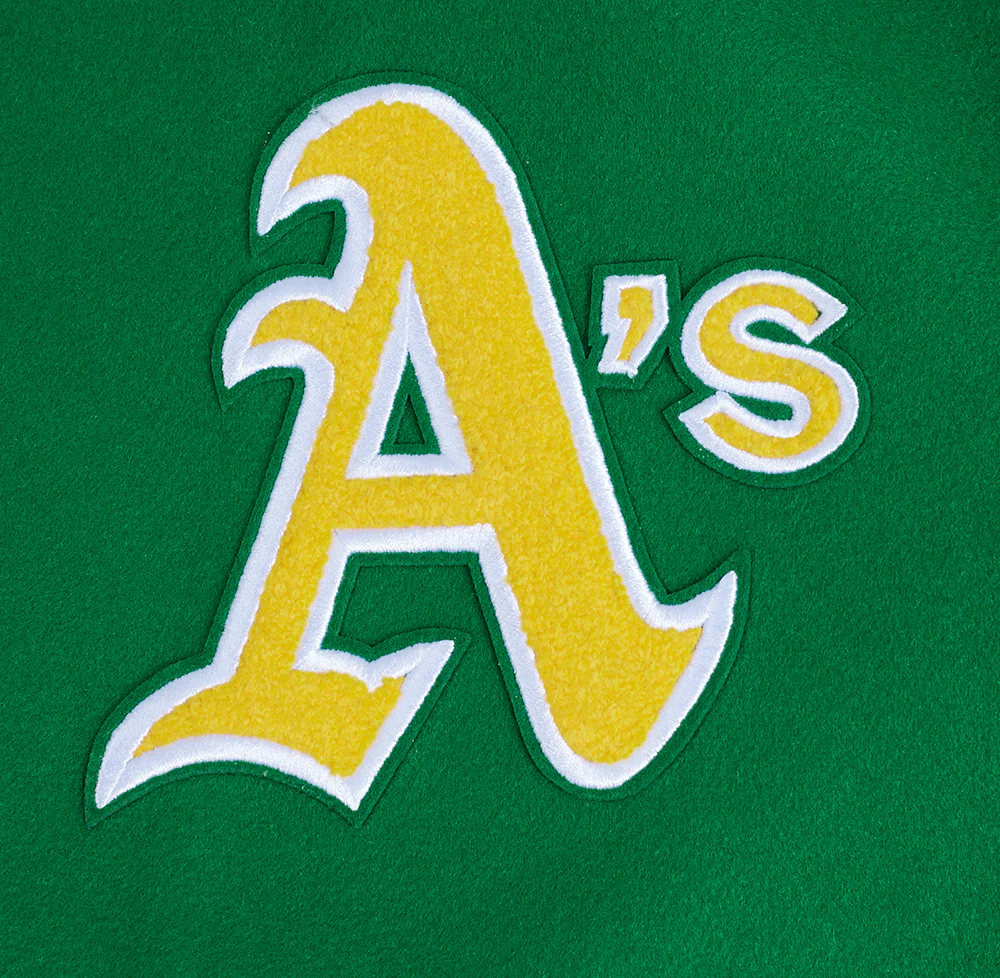 MLB OAKLAND ATHLETICS RETRO CLASSIC WOMEN'S RIB WOOL VARSITY JACKET (KELLY GREEN/ WHITE) - Image 6