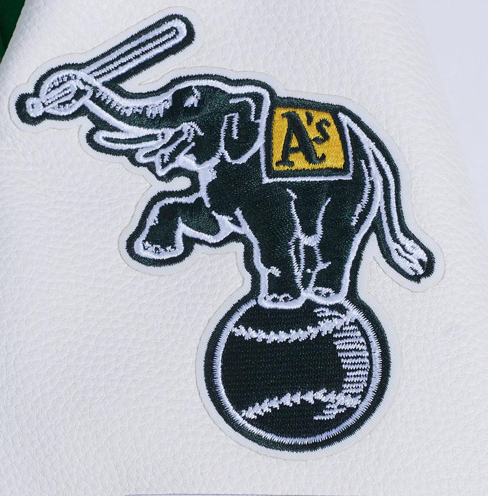 MLB OAKLAND ATHLETICS RETRO CLASSIC WOMEN'S RIB WOOL VARSITY JACKET (KELLY GREEN/ WHITE) - Image 9