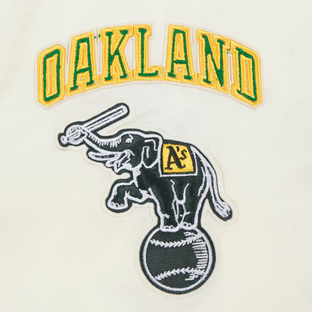 MLB OAKLAND ATHLETICS RETRO CLASSIC WOMEN'S RIB SATIN JACKET (EGGSHELL/ KELLY GREEN) - Image 6