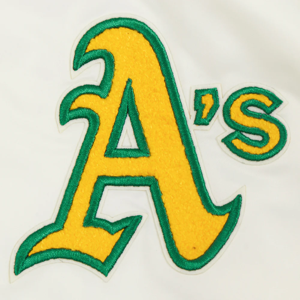 MLB OAKLAND ATHLETICS RETRO CLASSIC WOMEN'S RIB SATIN JACKET (EGGSHELL/ KELLY GREEN) - Image 7