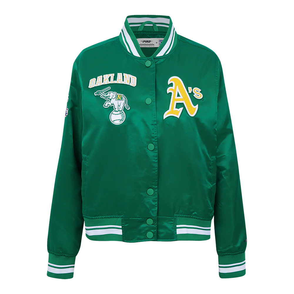 MLB OAKLAND ATHLETICS RETRO CLASSIC WOMEN'S RIB SATIN JACKET (KELLY GREEN)
