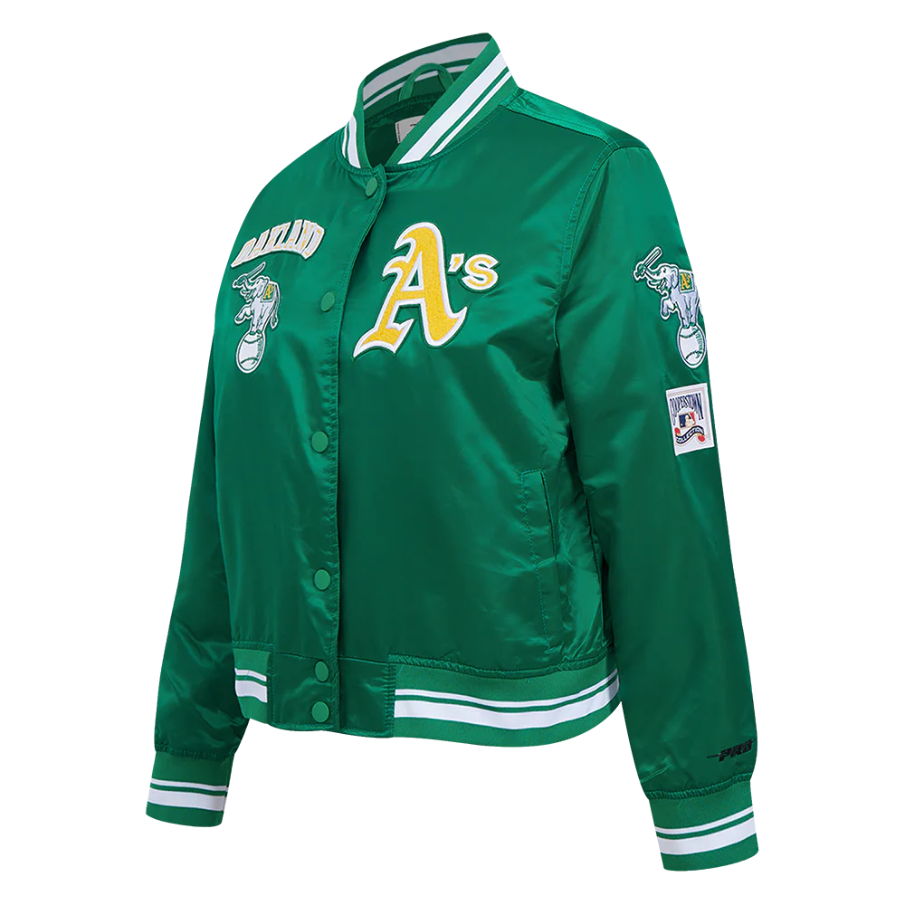 MLB OAKLAND ATHLETICS RETRO CLASSIC WOMEN'S RIB SATIN JACKET (KELLY GREEN) - Image 2
