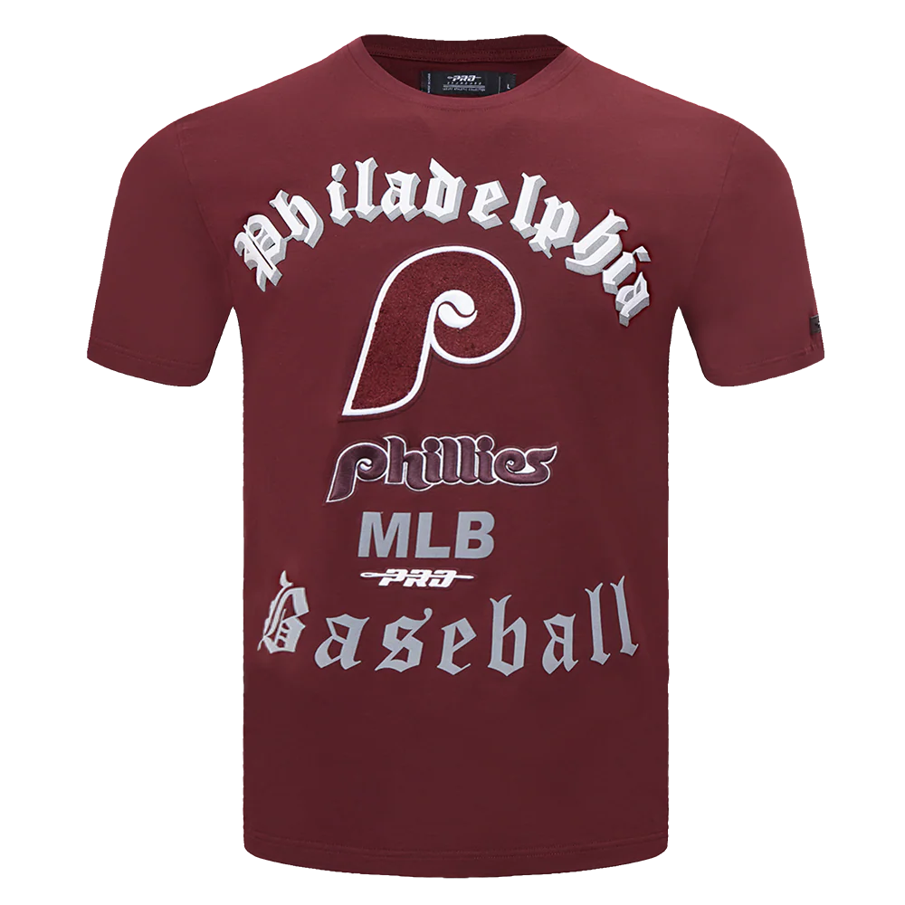 MLB PHILADELPHIA PHILLIES OLD ENGLISH MEN'S TOP (WINE)