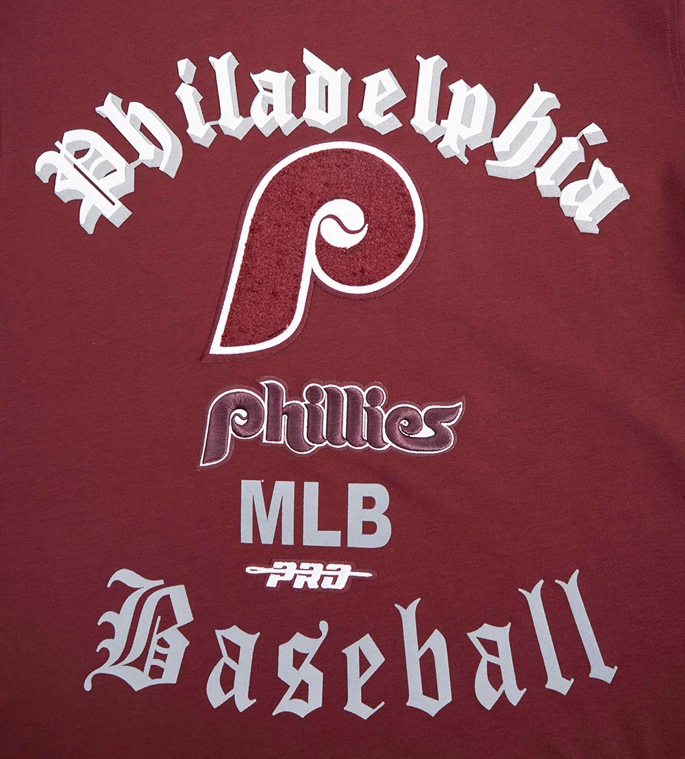 MLB PHILADELPHIA PHILLIES OLD ENGLISH MEN'S TOP (WINE) - Image 5
