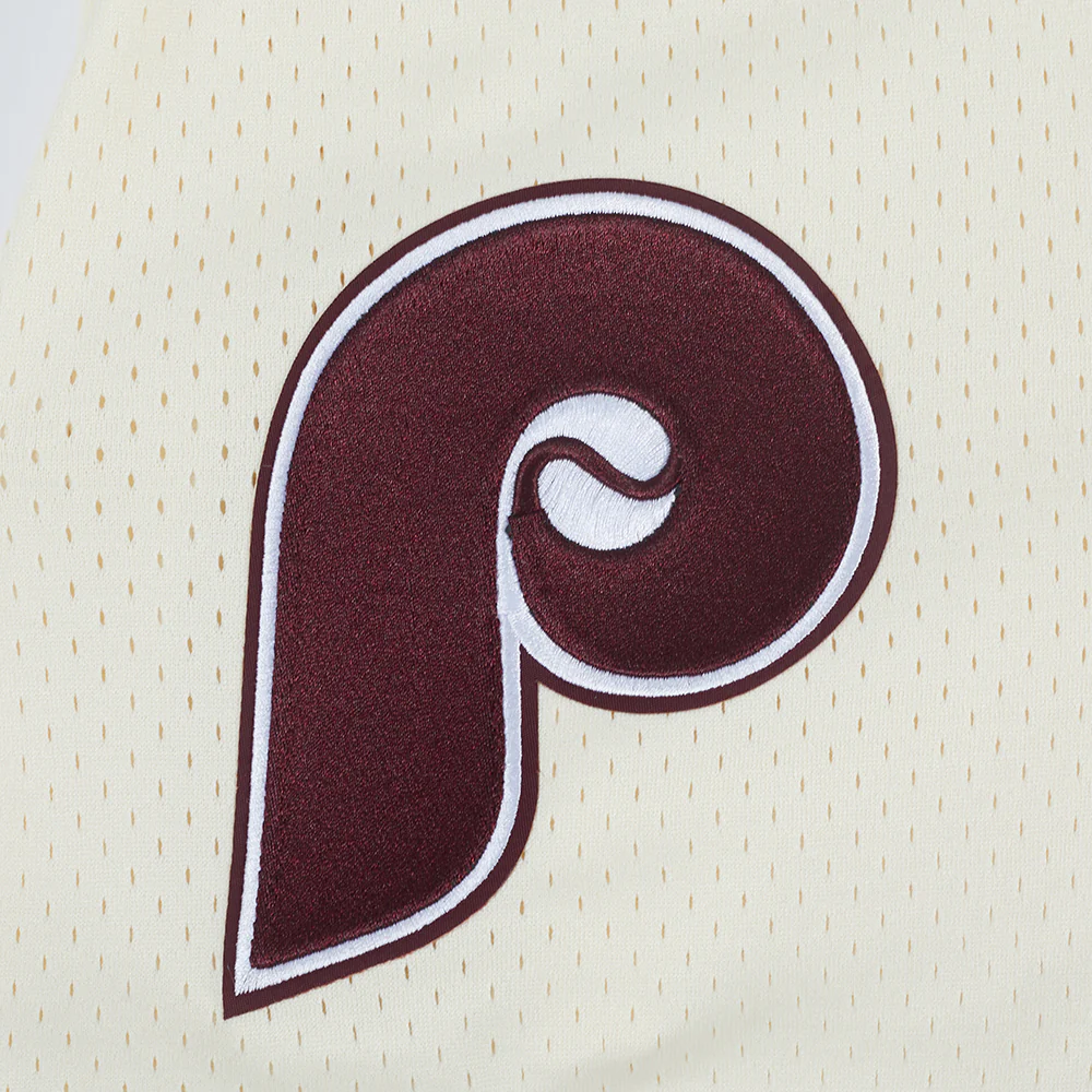 MLB PHILADELPHIA PHILLIES RETRO LOGO MEN'S MESH SHORT (EGGSHELL/WINE) - Image 5