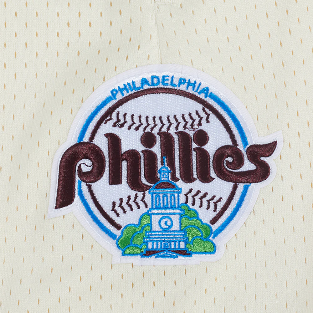 MLB PHILADELPHIA PHILLIES RETRO LOGO MEN'S MESH SHORT (EGGSHELL/WINE) - Image 7