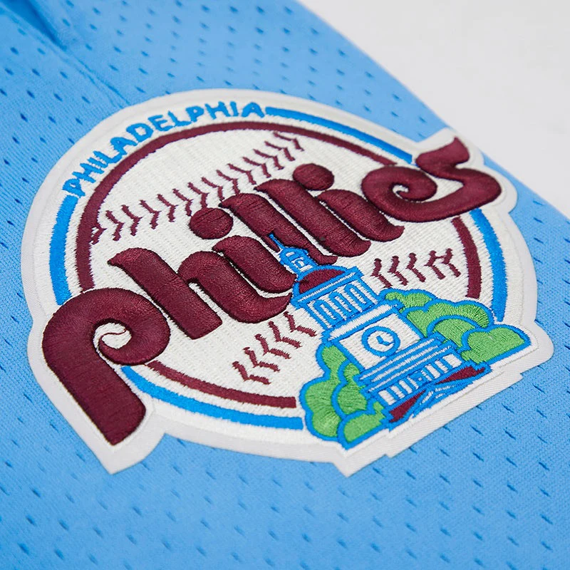 MLB PHILADELPHIA PHILLIES RETRO LOGO MEN'S MESH SHORT (UNIVERSITY BLUE/ WINE) - Image 6