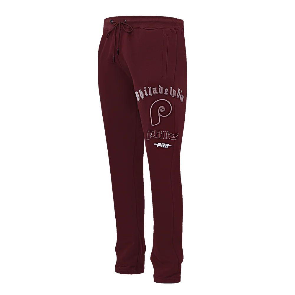 MLB PHILADELPHIA PHILLIES RETRO OLD ENGLISH MEN'S SWEATPANT (WINE)