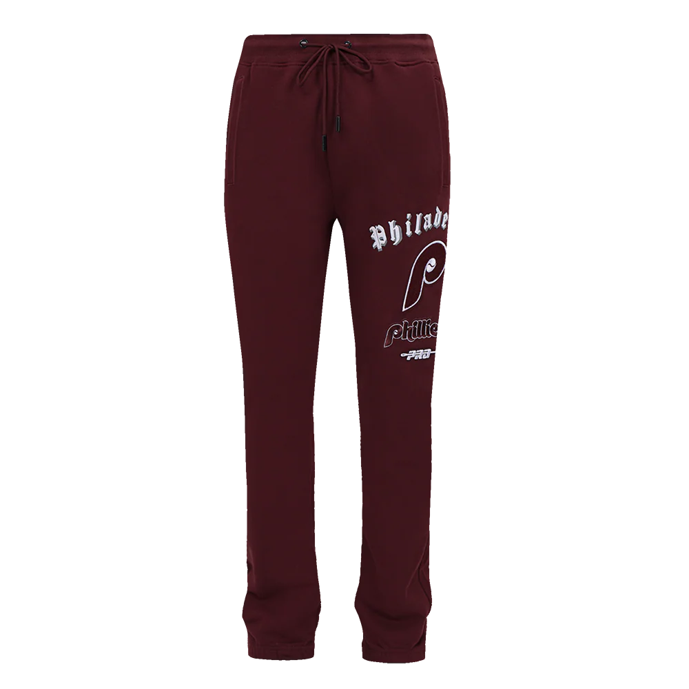 MLB PHILADELPHIA PHILLIES RETRO OLD ENGLISH MEN'S SWEATPANT (WINE) - Image 2