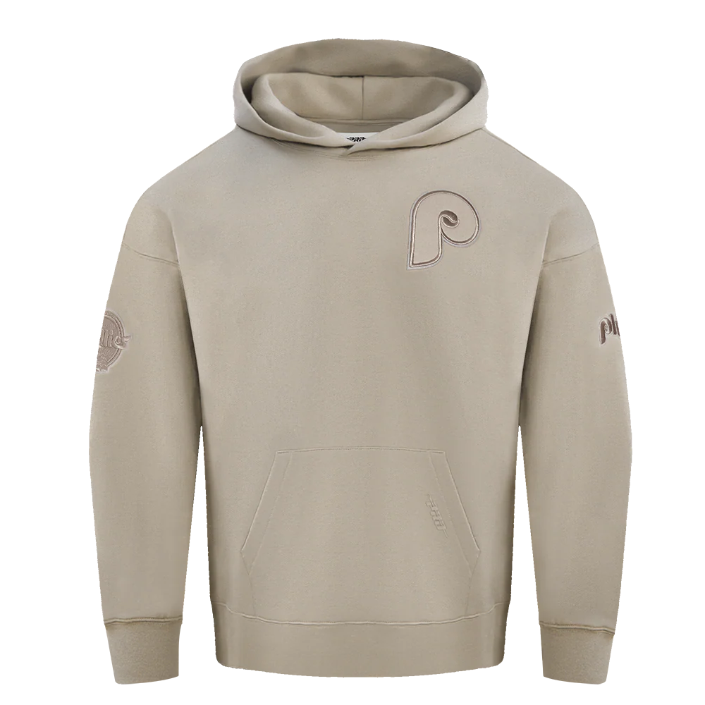 MLB PHILADELPHIA PHILLIES NEUTRAL MEN'S DROP SHOULDER PULLOVER HOODIE (TAUPE)
