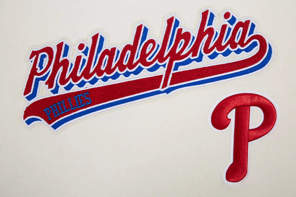 MLB PHILADELPHIA PHILLIES SCRIPT TAIL MEN'S RIB FLEECE PULLOVER HOODIE (EGGSHELL/ RED) - Image 5