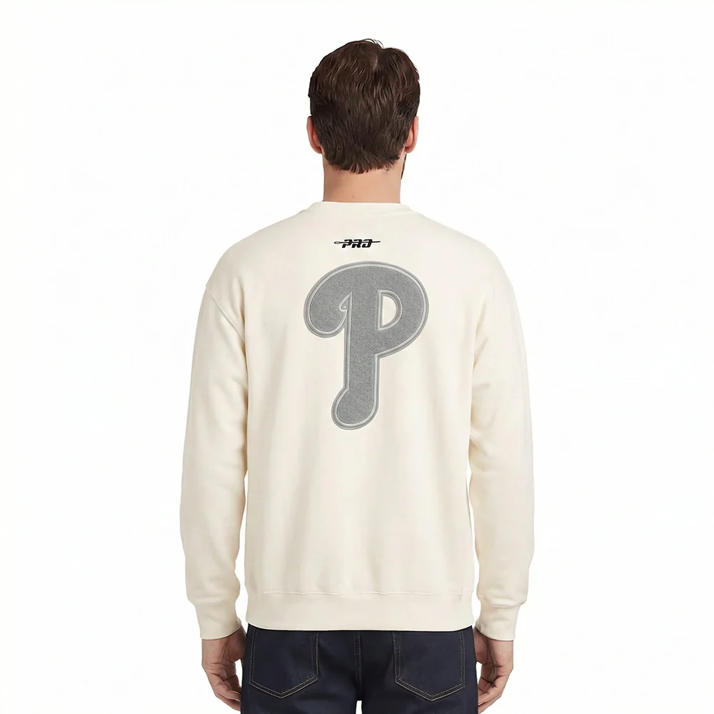MLB PHILADELPHIA PHILLIES REVERSE FRENCH TERRY MEN'S DROP SHOULDER FLEECE CREWNECK (EGGSHELL) - Image 2