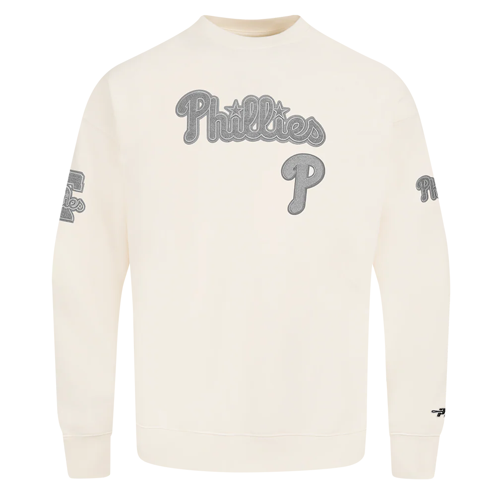 MLB PHILADELPHIA PHILLIES REVERSE FRENCH TERRY MEN'S DROP SHOULDER FLEECE CREWNECK (EGGSHELL) - Image 3