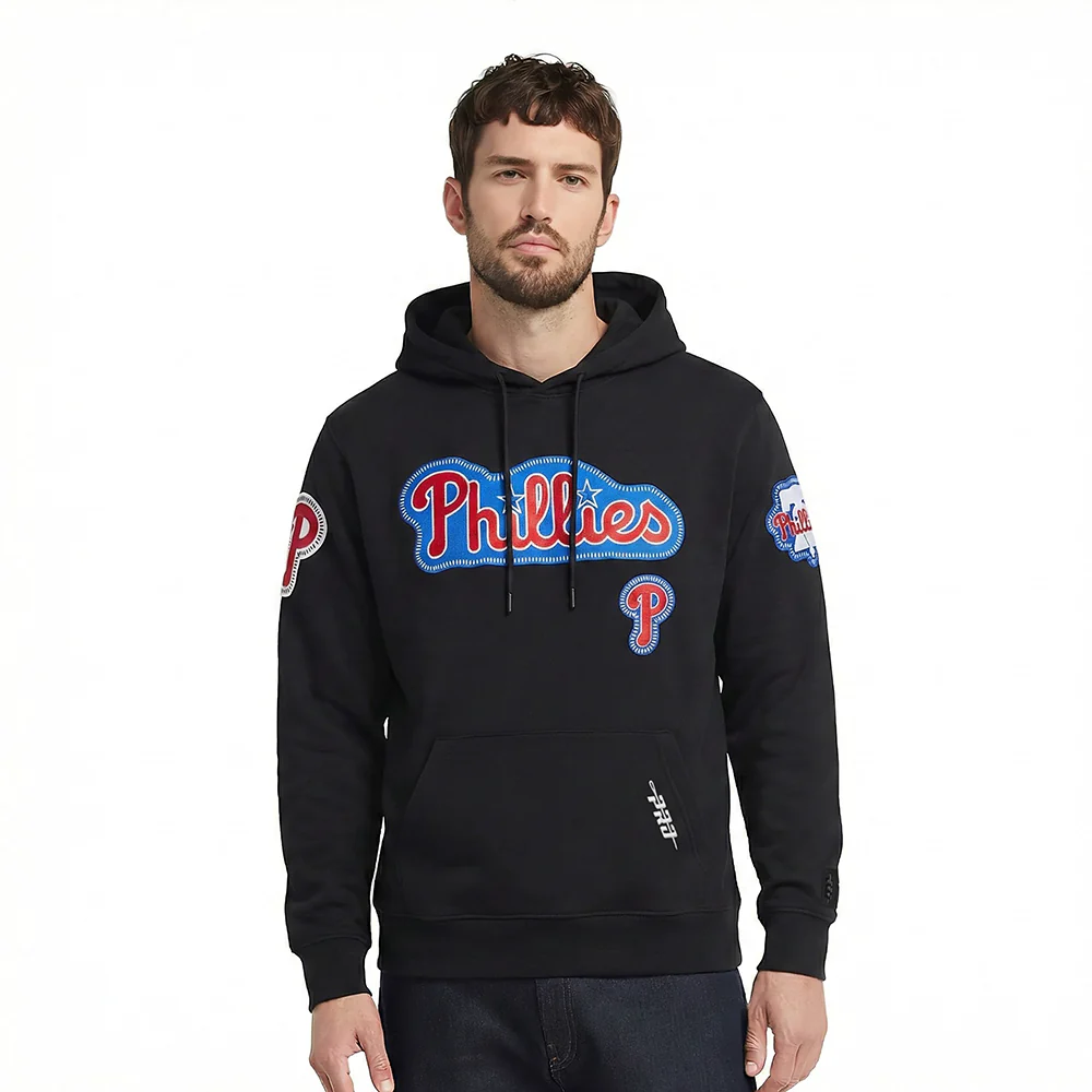 MLB PHILADELPHIA PHILLIES DIY PICK STITCH MEN'S DOUBLE KNIT PULLOVER HOODIE (BLACK)