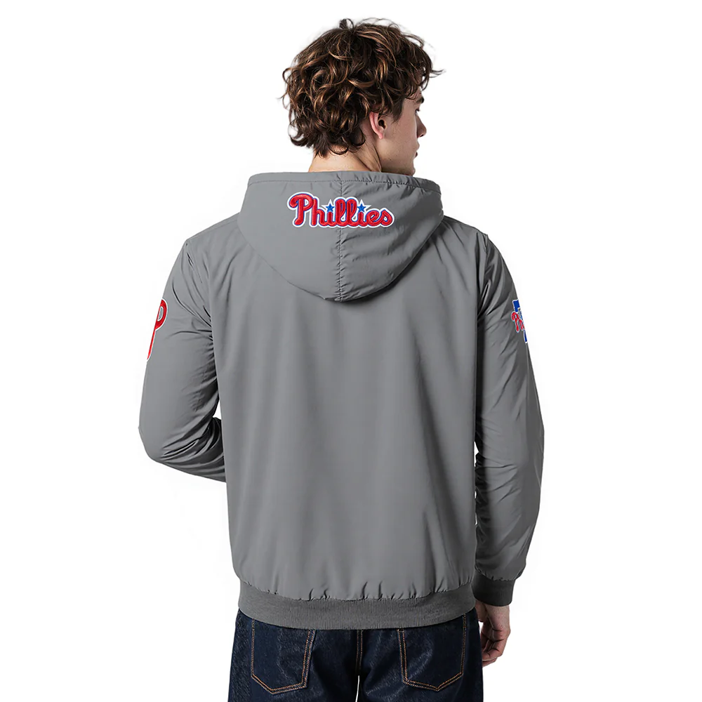 MLB PHILADELPHIA PHILLIES CLASSIC WIND SUIT MEN'S WOVEN FULL ZIP PULLOVER HOODIE (GRAY) - Image 2