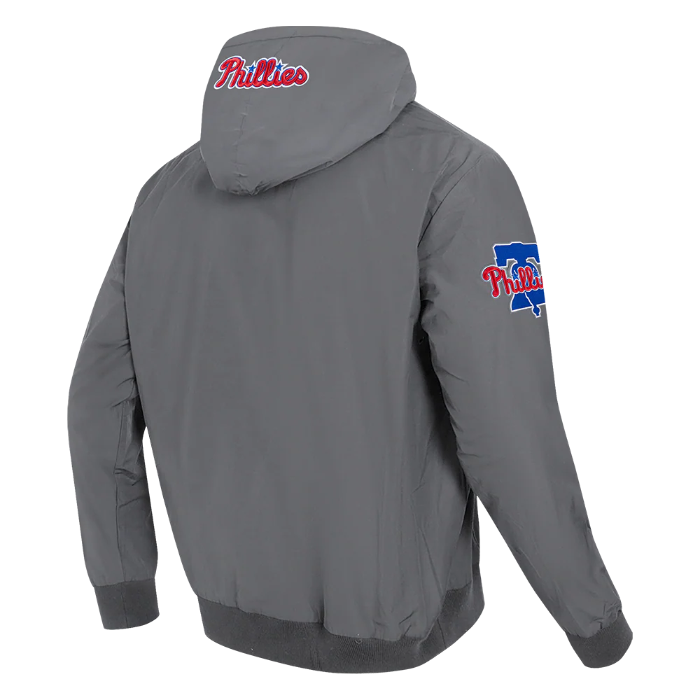 MLB PHILADELPHIA PHILLIES CLASSIC WIND SUIT MEN'S WOVEN FULL ZIP PULLOVER HOODIE (GRAY) - Image 4