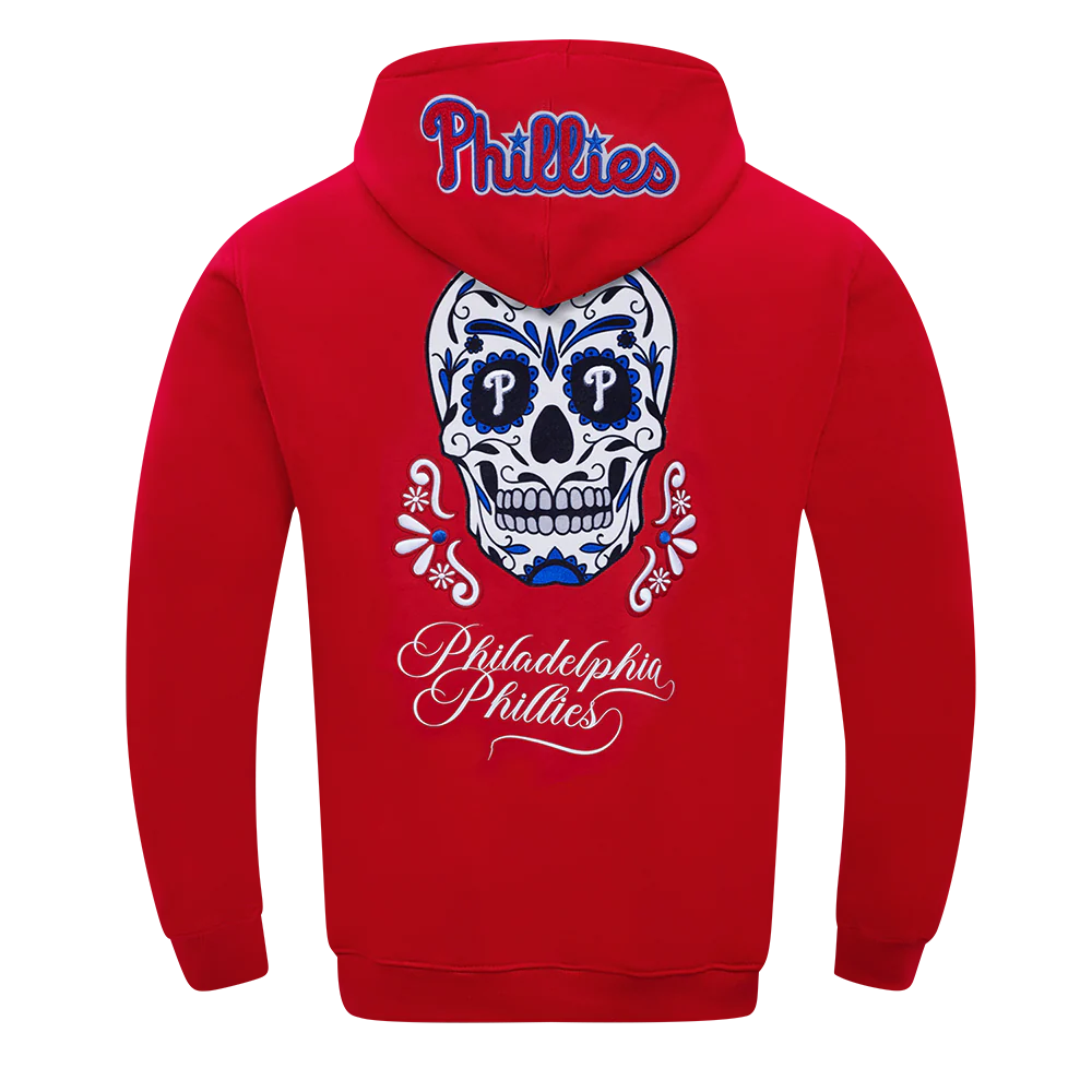 MLB PHILADELPHIA PHILLIES SUGAR SKULL MEN'S FLEECE PULLOVER HOODIE (RED) - Image 3