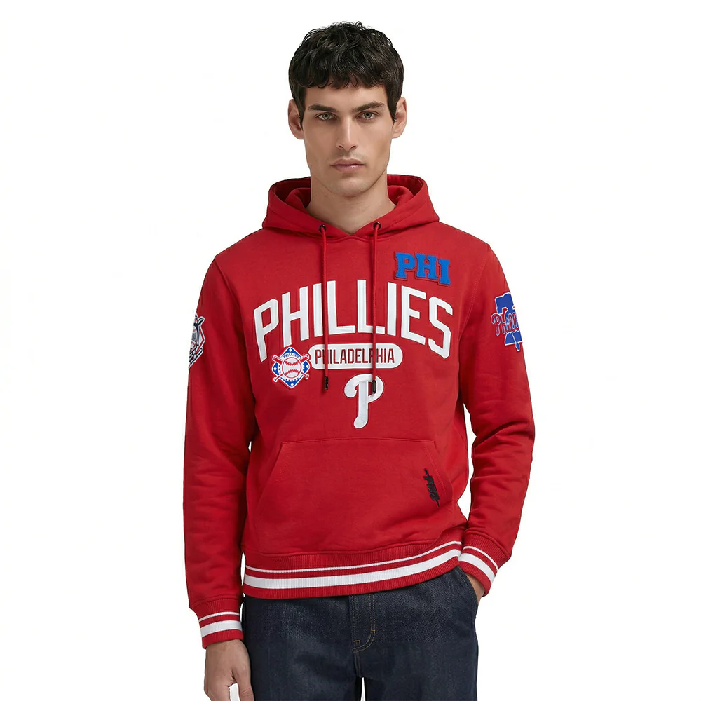 MLB PHILADELPHIA PHILLIES LETTERMAN MEN'S PULL OVER HOODIE (RED)
