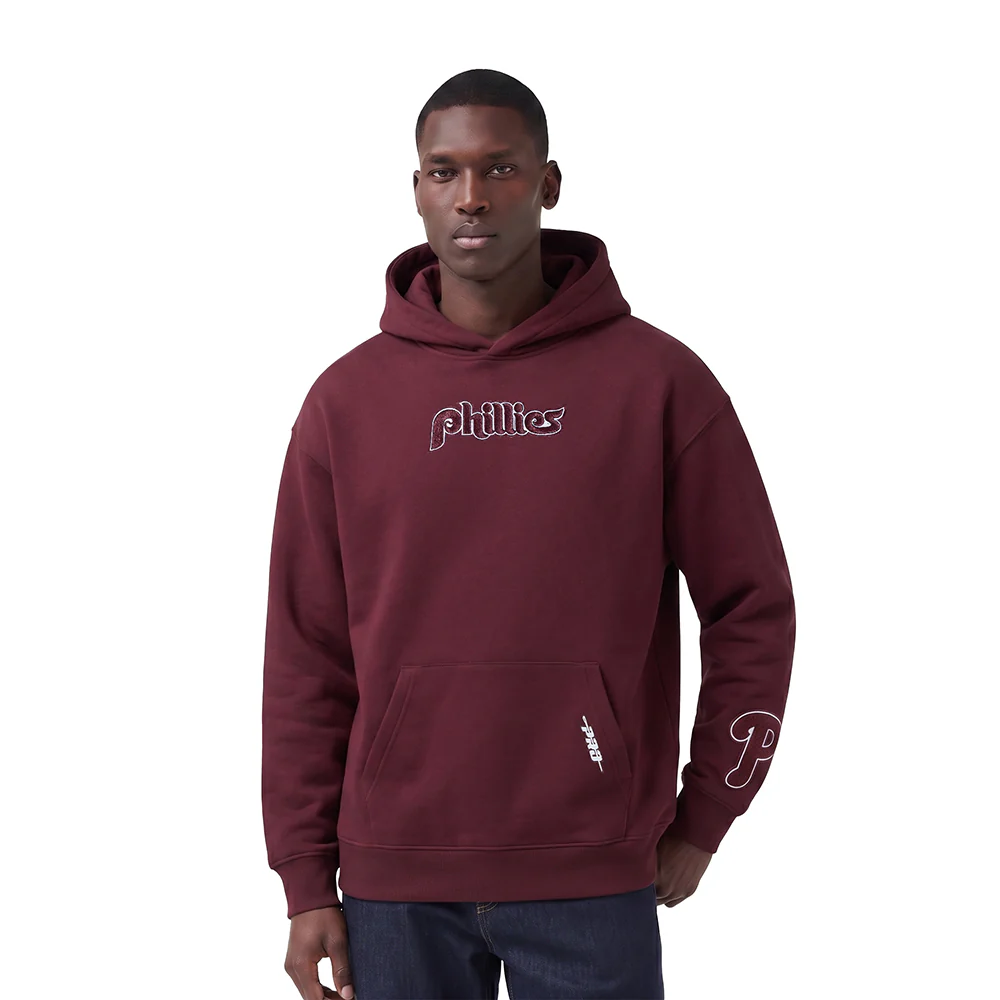 MLB PHILADELPHIA PHILLIES WINGSPAN MEN'S DROP SHOULDER FLC PO HOODIE (WINE) - Image 2