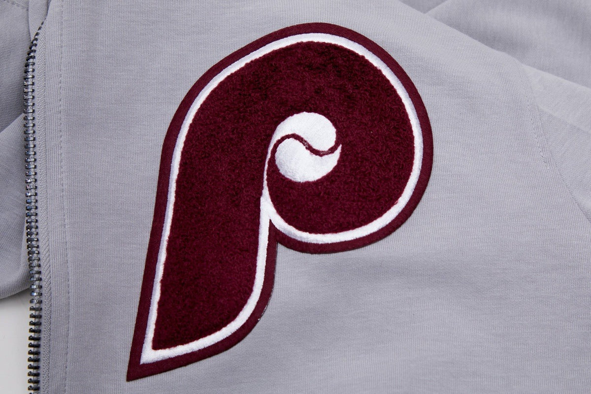MLB PHILADELPHIA PHILLIES CLASSIC CHENILLE MEN'S FULL ZIP PULLOVER HOODIE (GRAY) - Image 8