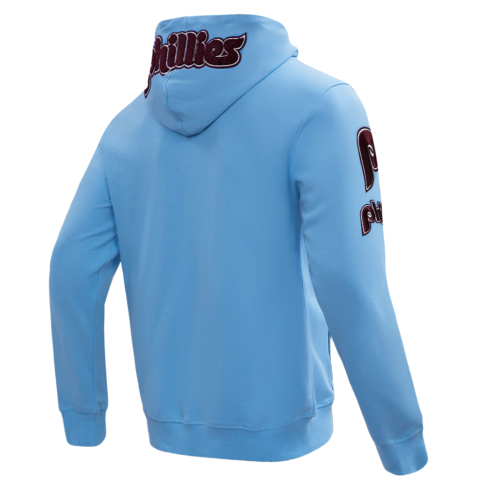 MLB PHILADELPHIA PHILLIES CLASSIC CHENILLE MEN'S DOUBLE KNIT FULL ZIP PULLOVER HOODIE (UNIVERSITY BLUE) - Image 3