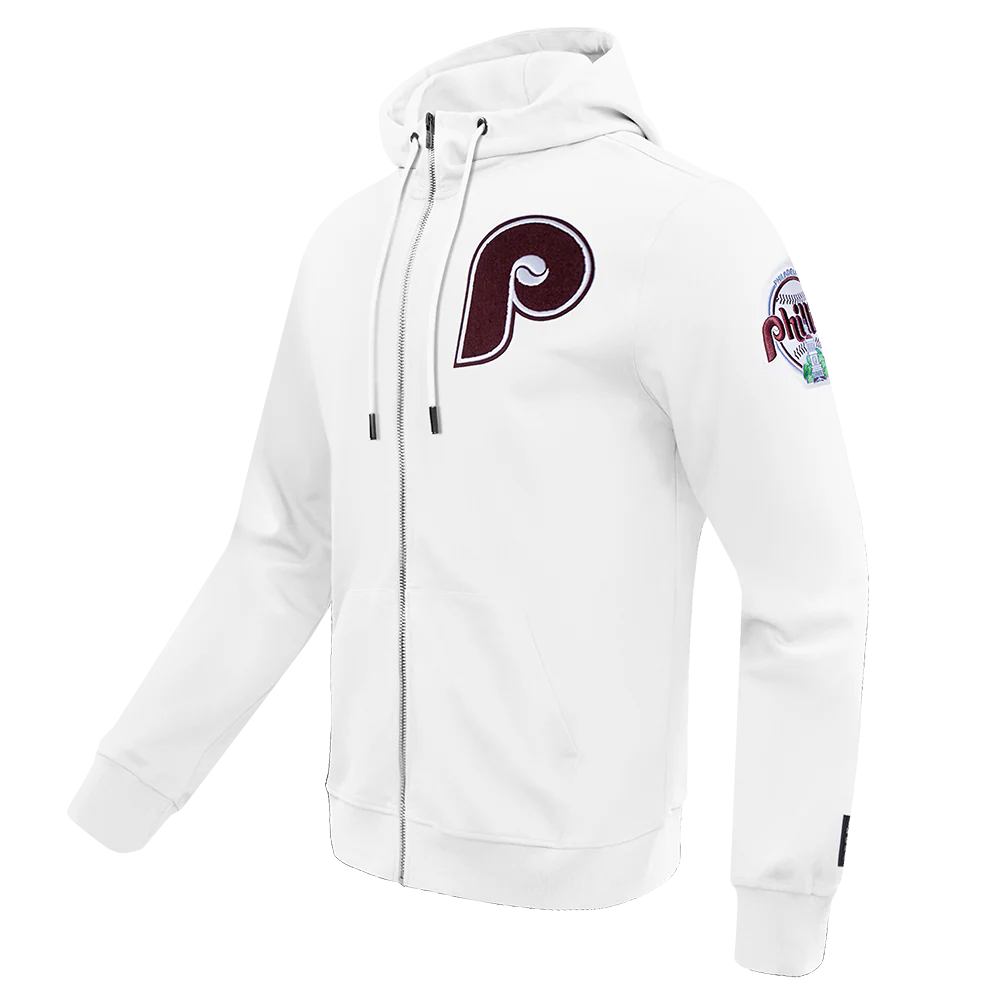 MLB PHILADELPHIA PHILLIES CLASSIC CHENILLE MEN'S FULL ZIP PULLOVER HOODIE (WHITE) - Image 2