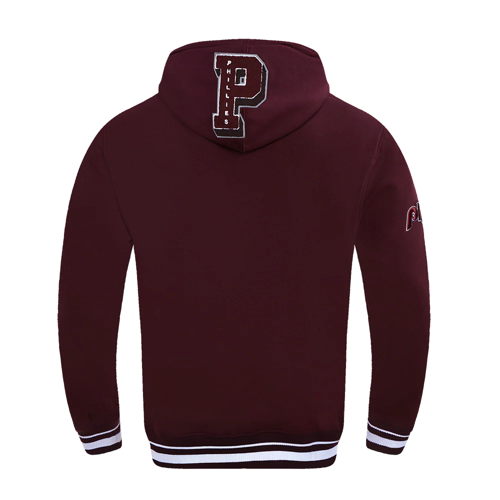 MLB PHILADELPHIA PHILLIES RETRO MASHUP MEN'S RIB PULLOVER HOODIE (WINE) - Image 4