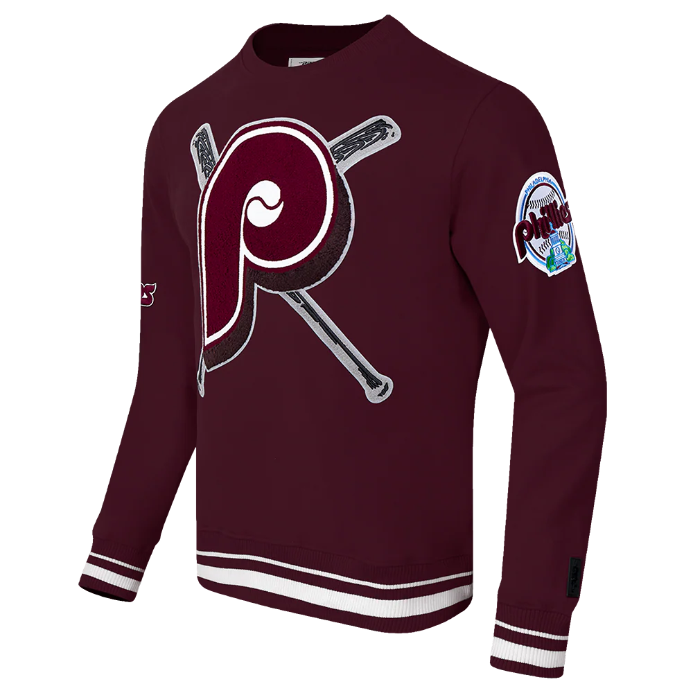 MLB PHILADELPHIA PHILLIES RETRO MASHUP MEN'S RIB CREWNECK (WINE) - Image 2
