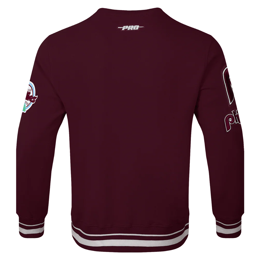 MLB PHILADELPHIA PHILLIES RETRO MASHUP MEN'S RIB CREWNECK (WINE) - Image 3