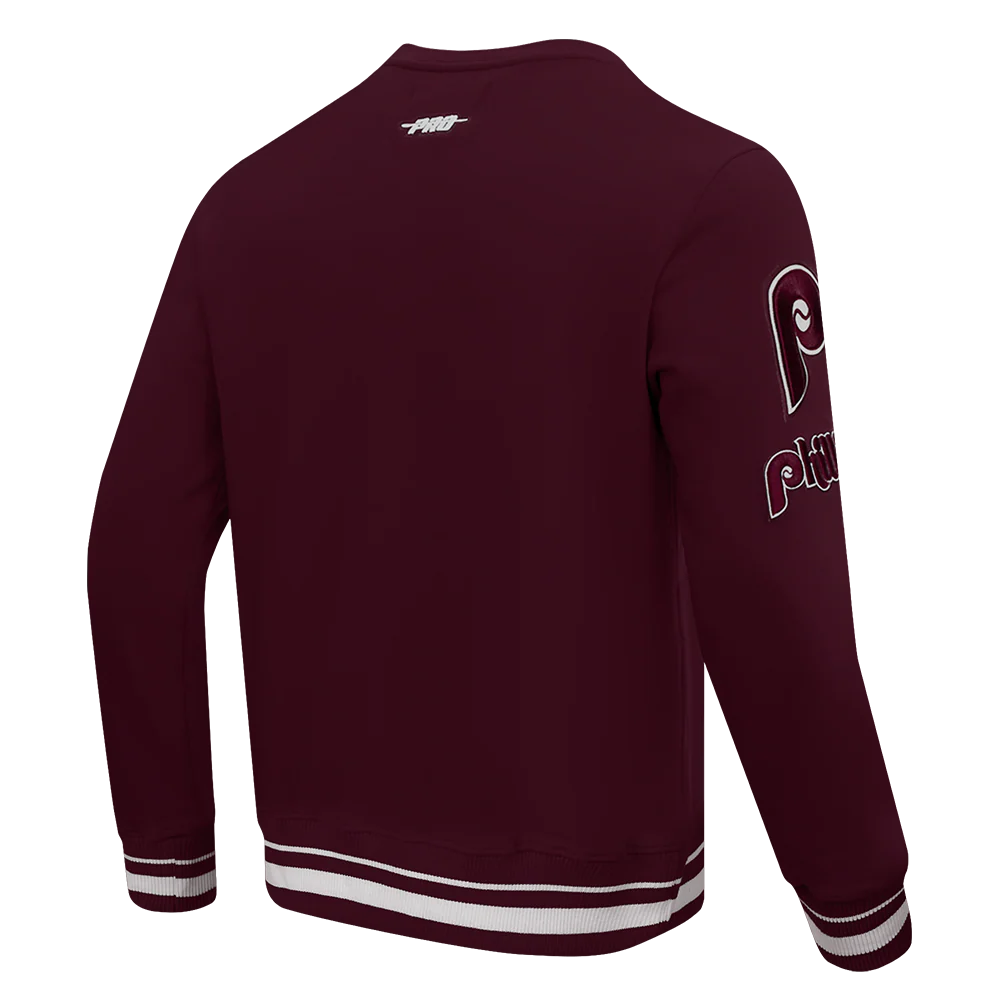 MLB PHILADELPHIA PHILLIES RETRO MASHUP MEN'S RIB CREWNECK (WINE) - Image 4