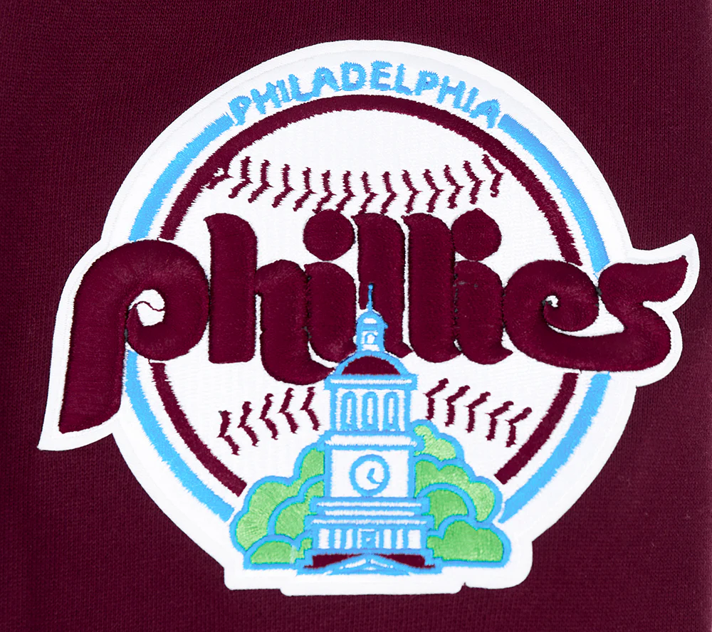 MLB PHILADELPHIA PHILLIES RETRO MASHUP MEN'S RIB CREWNECK (WINE) - Image 7