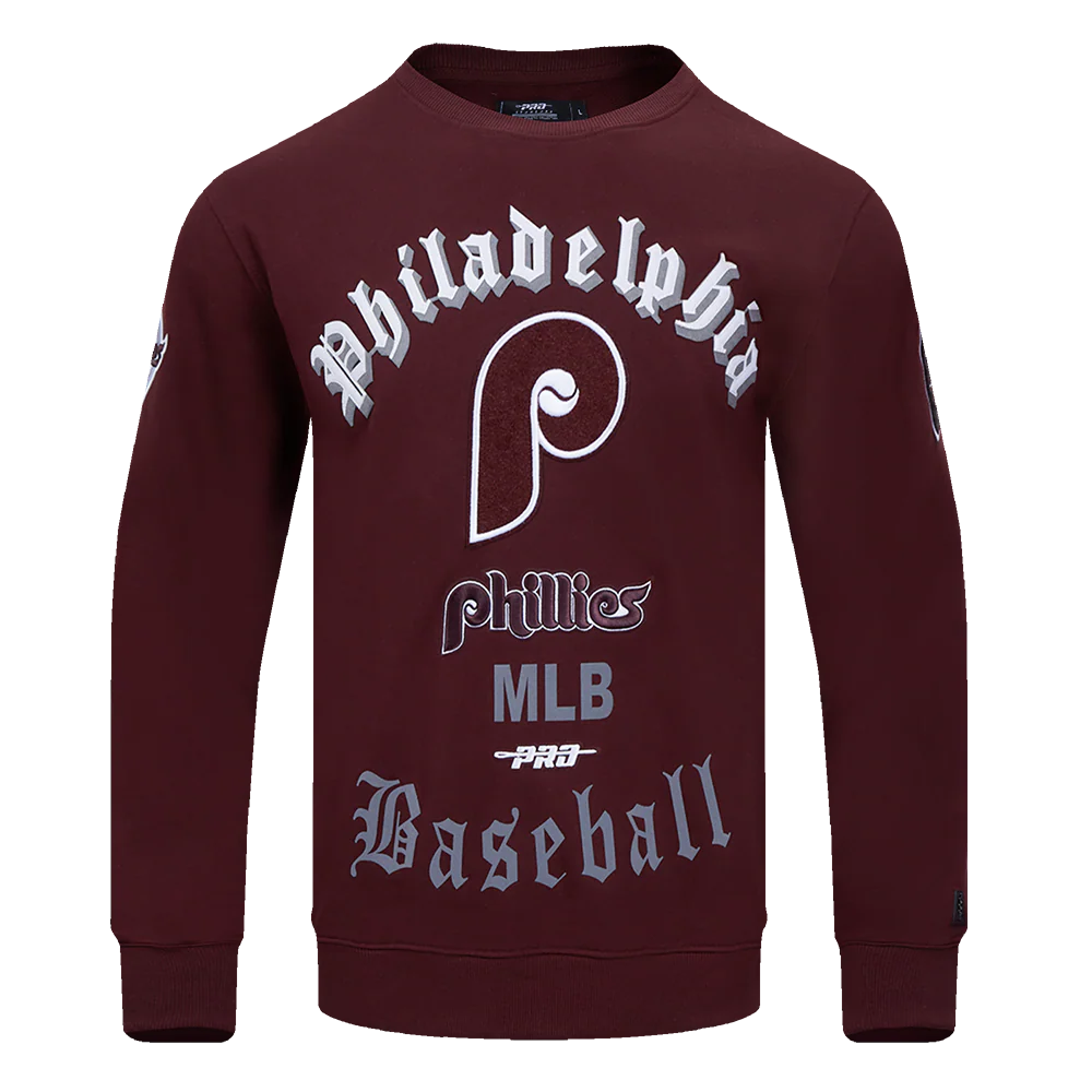 MLB PHILADELPHIA PHILLIES OLD ENGLISH MEN'S CREWNECK (WINE)