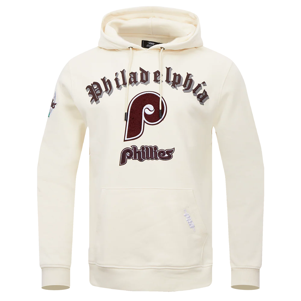 MLB PHILADELPHIA PHILLIES OLD ENGLISH MEN'S PULLOVER HOODIE (EGGSHELL)