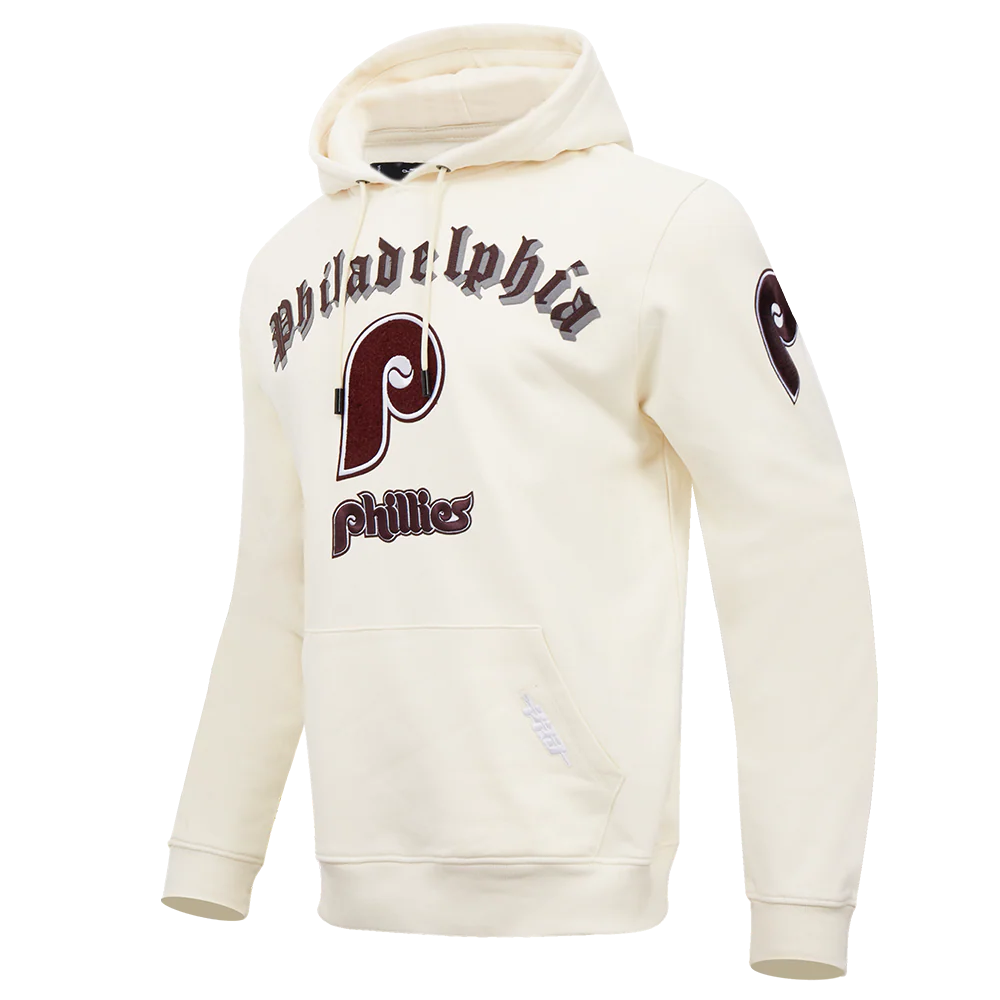 MLB PHILADELPHIA PHILLIES OLD ENGLISH MEN'S PULLOVER HOODIE (EGGSHELL) - Image 3