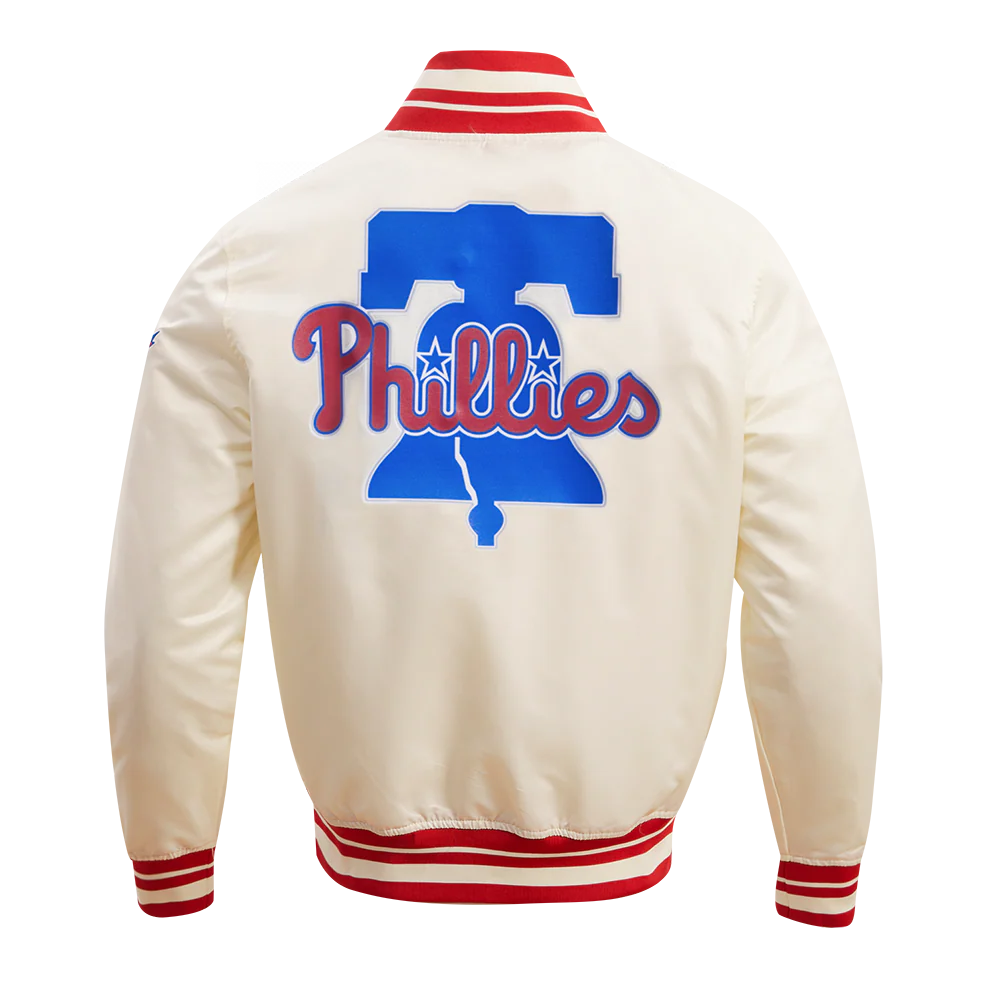 MLB PHILADELPHIA PHILLIES SCRIPT TAIL MEN'S SATIN JACKET (EGGSHELL/ RED) - Image 3