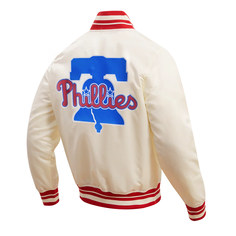 MLB PHILADELPHIA PHILLIES SCRIPT TAIL MEN'S SATIN JACKET (EGGSHELL/ RED) - Image 4