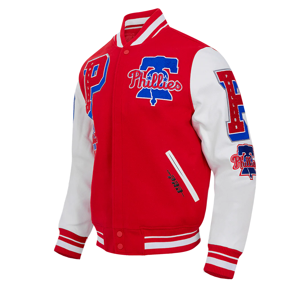 MLB PHILADELPHIA PHILLIES MASHUP MEN'S RIB WOOL VARSITY JACKET (RED/WHITE) - Image 2