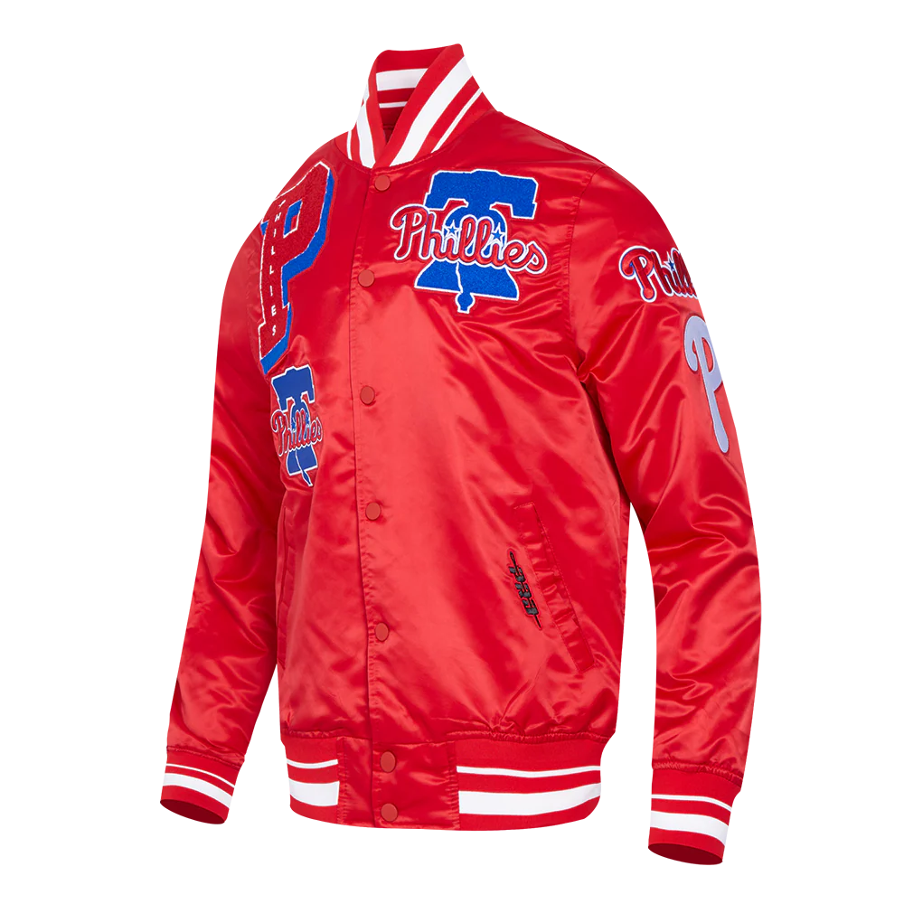 MLB PHILADELPHIA PHILLIES MASHUP MEN'S RIB SATIN JACKET (RED) - Image 2